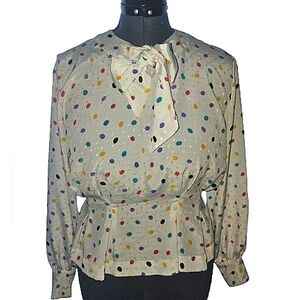 Vintage Josephine  Polkadot Blouse With Bow Collar size 6
